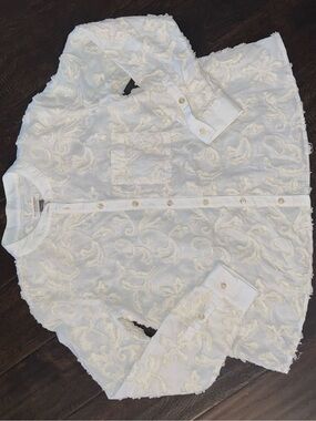 Anthropologie Pilcro White Embroidered Long-Sleeve Women Shirt